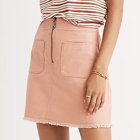 Madewell A Line Zip Blush Pink Frayed Hem Denim Mini Skirt Size 4 - Picture 1 of 14